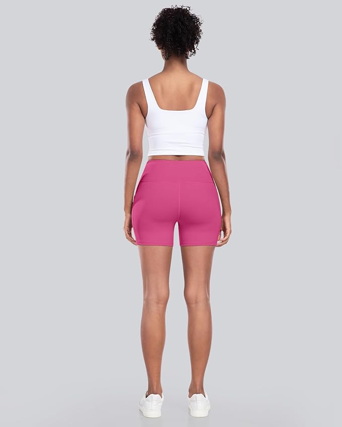 CHRLEISURE Womens Biker Yoga Shorts with Pockets: High Waisted Tummy Control Spandex Workout Athletic Gym Shorts 4 Packs