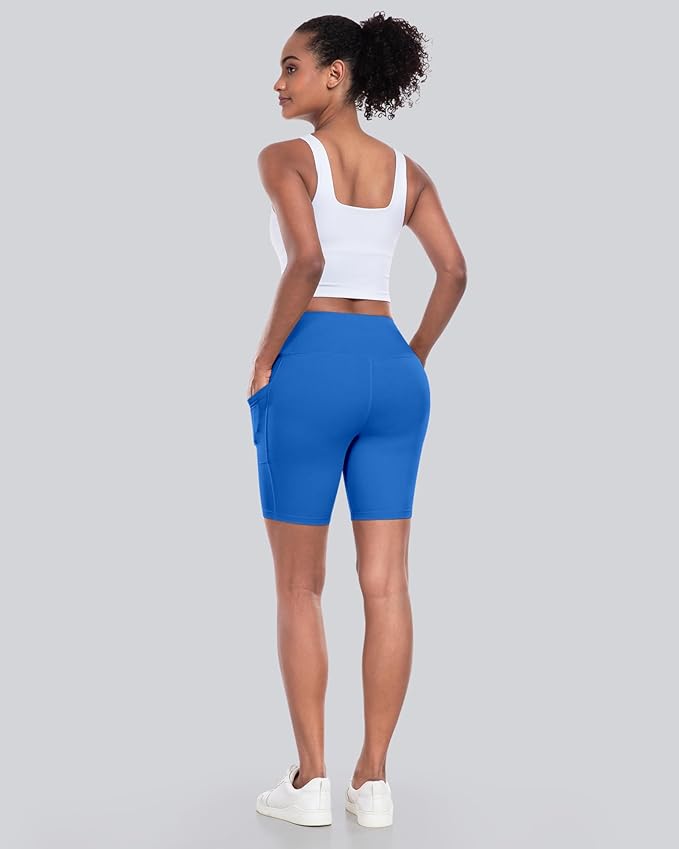CHRLEISURE Womens Biker Yoga Shorts with Pockets: High Waisted Tummy Control Spandex Workout Athletic Gym Shorts 4 Packs