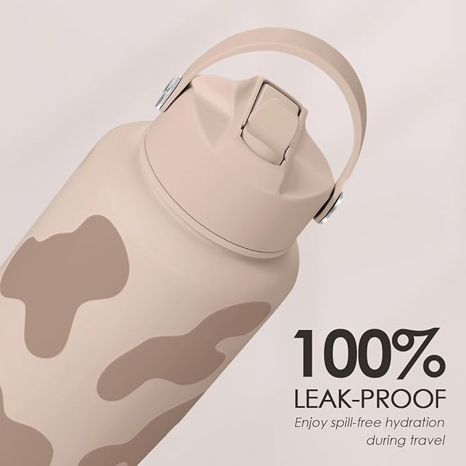 Cow Print Water Bottle 32oz Stainless Steel with Lid, Insulated Bottles for Sports Travel Outdoor, Gifts for Women Girls Birthday Christmas