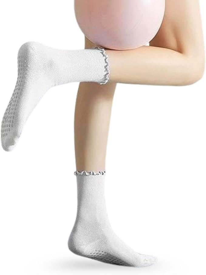 3/6 Pairs Cute Pilates Socks with Grips,Yoga Socks Barre Sock Non Slip Embroidery for Barre Ballet Barefoot Workout
