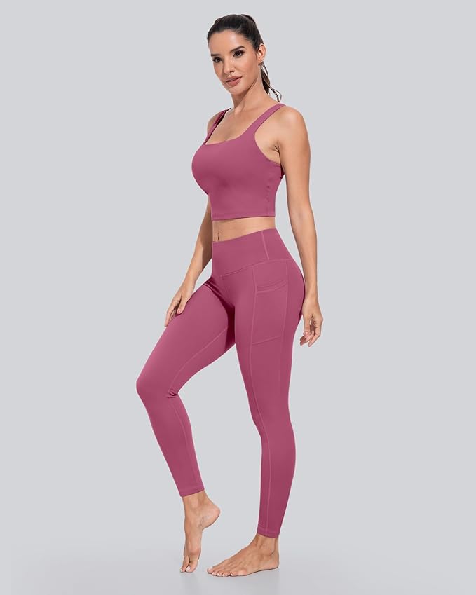 CHRLEISURE Leggings with Pockets for Women, High Waisted Tummy Control Workout Yoga Pants
