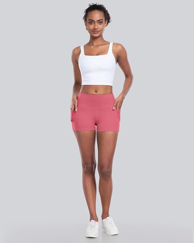 CHRLEISURE Womens Biker Yoga Shorts with Pockets: High Waisted Tummy Control Spandex Workout Athletic Gym Shorts 4 Packs
