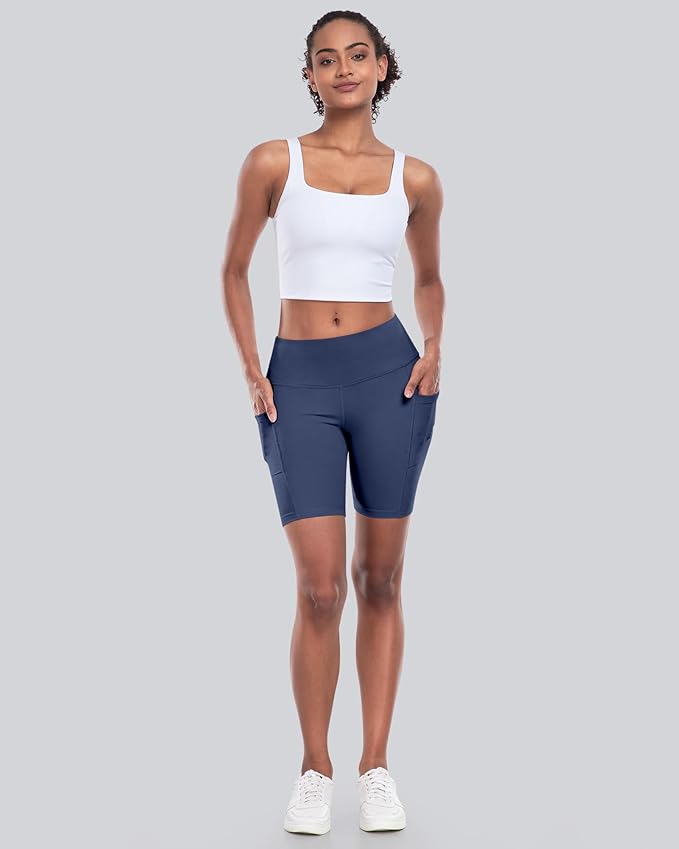 CHRLEISURE Womens Biker Yoga Shorts with Pockets: High Waisted Tummy Control Spandex Workout Athletic Gym Shorts 4 Packs