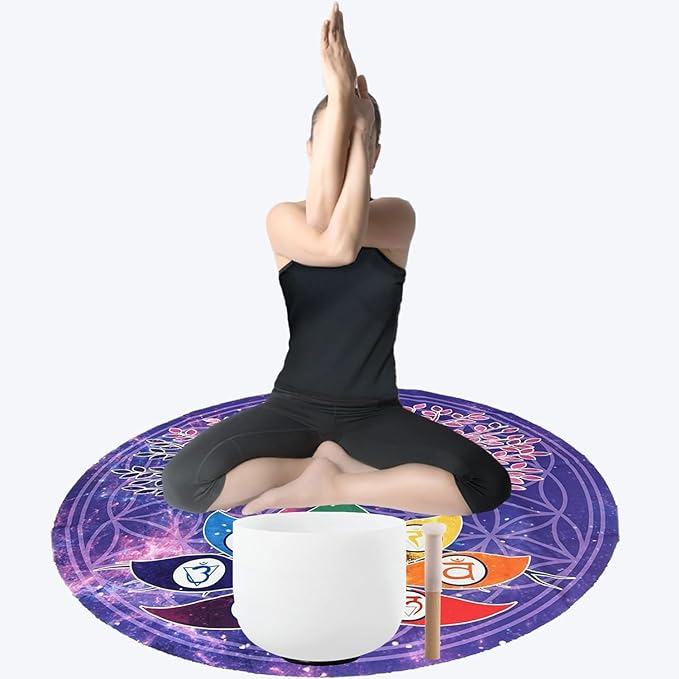 FMTY Perfect Pitch Crystal Singing Bowl 14 inch Washable Healing Bowl Cushion 52"Meditation Sound Bowl with Singing Bowls Mat for Relaxation, Yoga, Chakra Healing, Stress Relief (C Note, 14 inch)