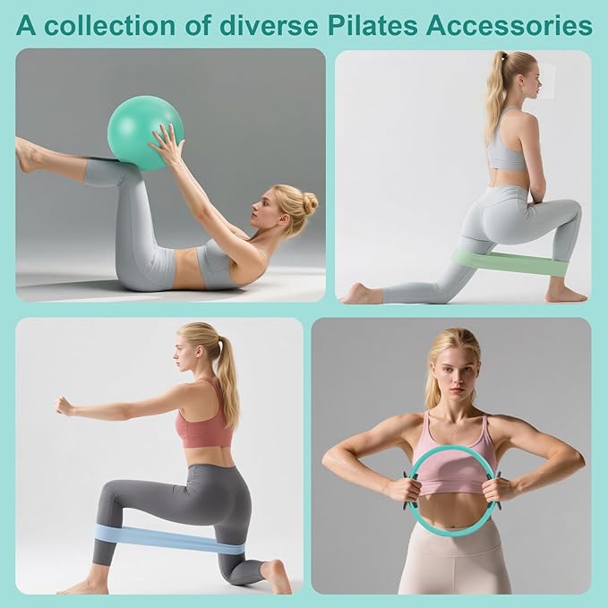 Home Pilates Essentials Kit – Home Pilates Equipment Kit with a 14-inch Pilates Ring and 9.8-inch Pilates Ball,4 Resistance Bands for Beginners—Train Muscles, Flexibility & Core Strength at Home