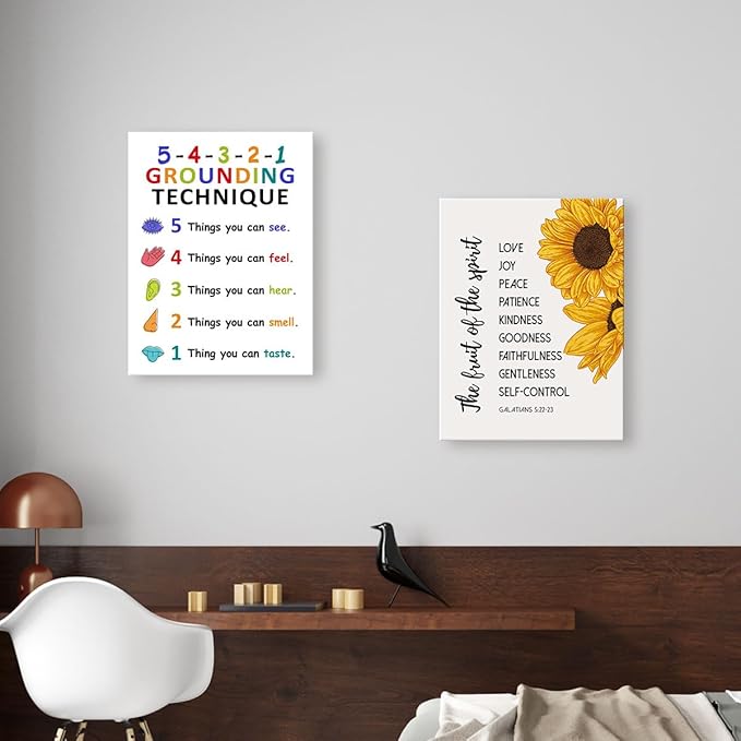 LISTNGBO Mental Health Canvas Wall Art,Grounding Technique Motivational Quote Artwork Painting Prints Poster Ready to Hang for Counselor Therapy Office School Wall Decor Treatment Decor,12x15 Inch