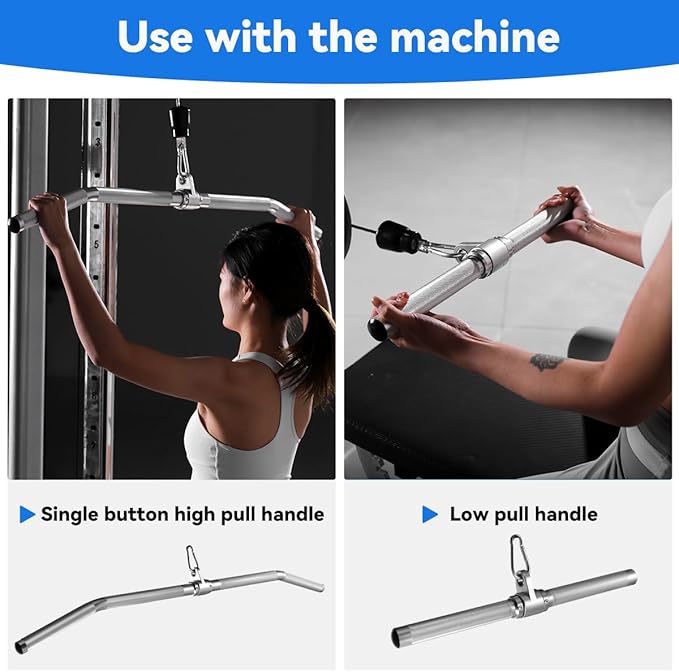 Cable Machine Attachment, lat pull down bar, Lightweigh Aluminum Tricep Straight Bar, V Bar, LAT Pulldown Attachments, gym attachments for cable machine, Accessories Load 1000lbs