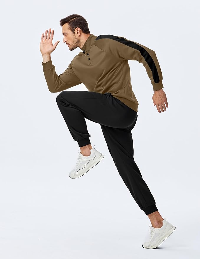 JMIERR Men's 2 Piece Casual Outfits Quarter Button Lightweight Sweatshirt Tracksuit & Joggers Sweatpants Sweatsuit Set