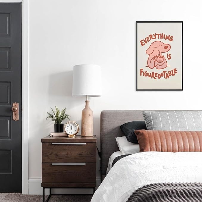Everything is Figureoutable Motivational Canvas Wall Art Print Cute Dog Quote Inspirational Art Poster Mental Health Home Office Kids Affirmation Wall Decor Minimalist Picture 8x12inch black framed