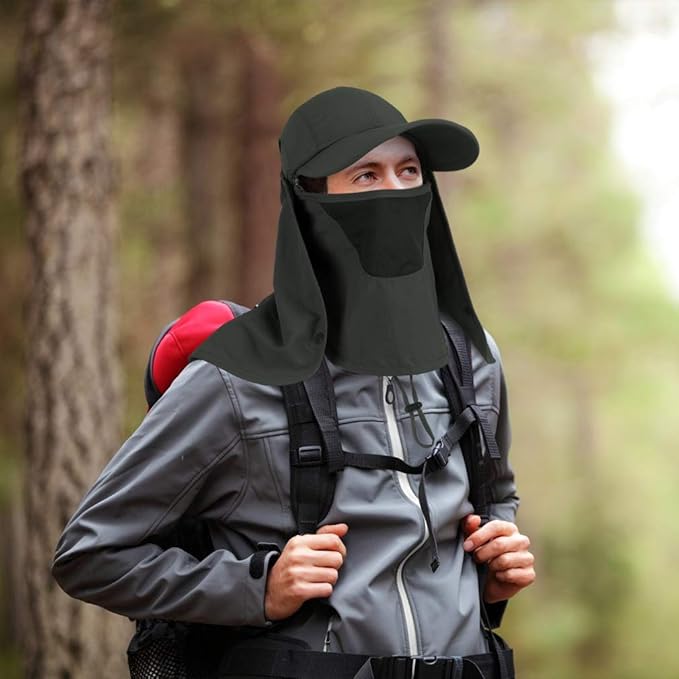 Foldable Sun Cap, Fishing Hats, UPF 50+ Protection Caps with Face Mask Neck Flap
