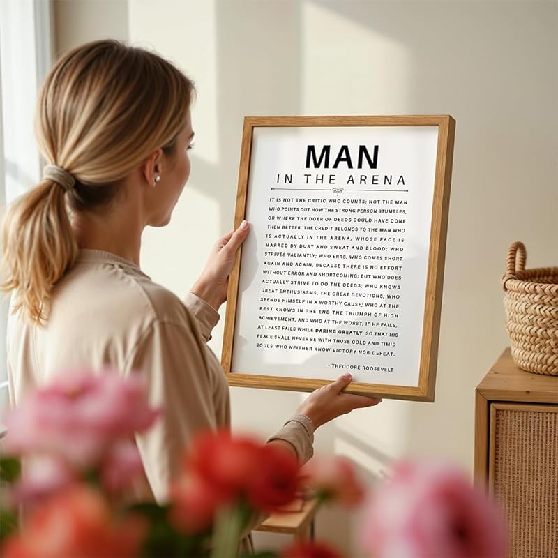 LARGE 11X14 FRAMED - Man in the Arena - Inspirational Quotes - Teddy Roosevelt Poster - Motivational Gifts for Men, Teen Boys Entrepreneur - Office, Living Room, Bedroom Wall Art Decor, Daring Greatly
