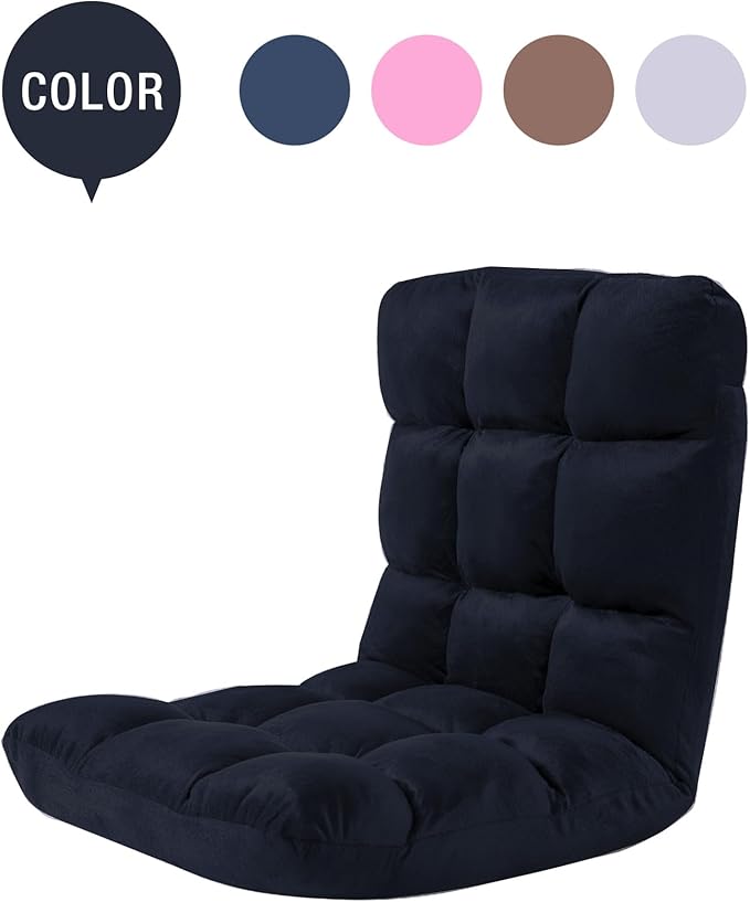 FLOGUOR Indoor 5-Position Adjustable Floor Chair with Back Support Folding Padded Gaming Sofa Chair, Lounge Chair for Adults Video Gaming, Perfect for Meditation, Reading QL050-BK