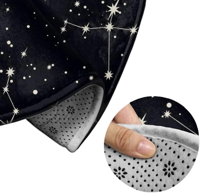 Large Home Decor Mat, Soft Round Yoga Carpet, Non-Slip Machine Washable Kitchen Office Circle Rug Compatible with Zodiac Constellation Galaxy Black Starry Night Stars Glow Dark Midnight