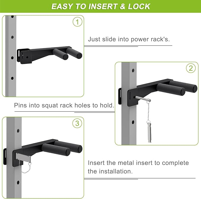 Dip Bar Attachment for Power Rack, Non-Slip Wide & Narrow Grip Handles, 500 lbs Capacity, Squat Rack Attachment for Dips, Inverted Rows, Push-Ups
