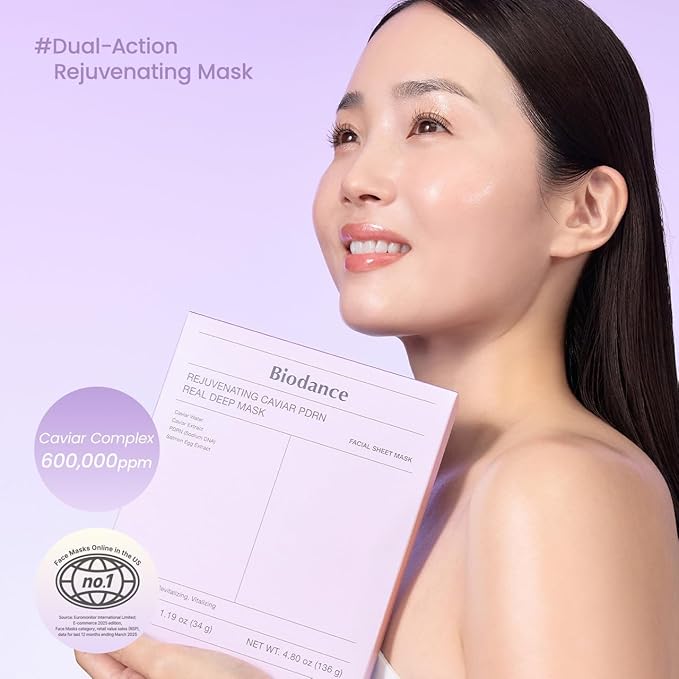BIODANCE Rejuvenating Caviar PDRN Real Deep Mask, Overnight Hydrogel Mask, Skin Firming & Radiance Boost, Enhancing Recovery for All Skin Types, Korean Skincare | 1.19oz(34g) x 4ea