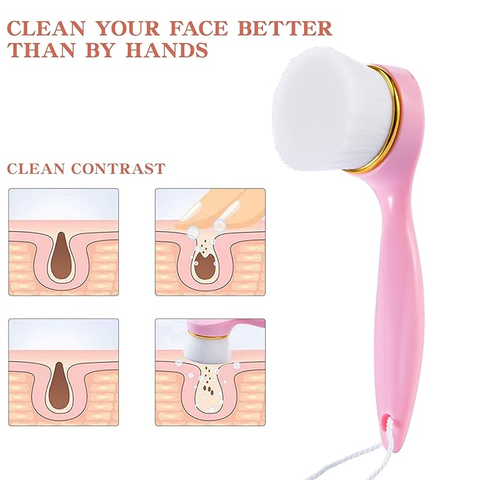 2 Pack Soft Bristle Facial Cleansing Brush for Deep Pore Cleaning, Face Exfoliating Scrub Brush for Face Cleansing Skincare Massaging (Pink and Jade White)