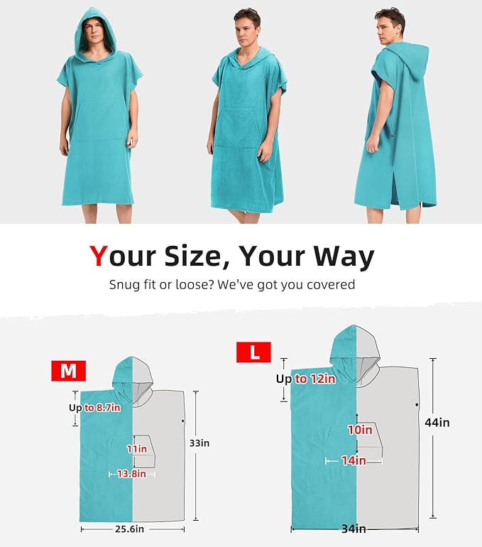 Abahub Surf Poncho Men & Women Towel Poncho Adult with Hood, Thick Quick Dry Changing Poncho Towel, Microfiber Wearable Cover Up for Surfing Beach Swim - Absorbent Changing Towel L (Teal)