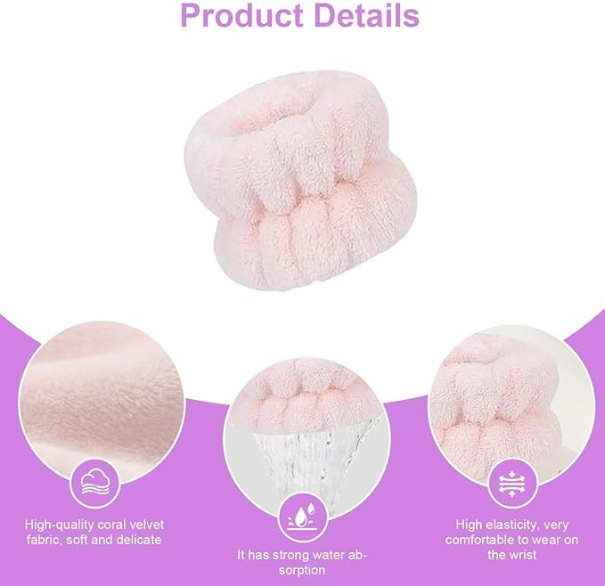 8Pcs Microfiber Wrist Bands for Washing Face, Absorbent Face Washing Wristbands, Spa Wristbands for Face Washing, Wrist Towels for Washing Face, Prevent Water from Spilling Down Your Arms