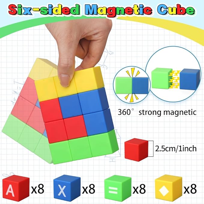 Dilabnba 32PCS Magnetic Building Blocks for Kids Ages 3-5 4-8, 3D Magnet Cube Montessori Toy, Sensory Preschool Creative STEM Montessori Toy