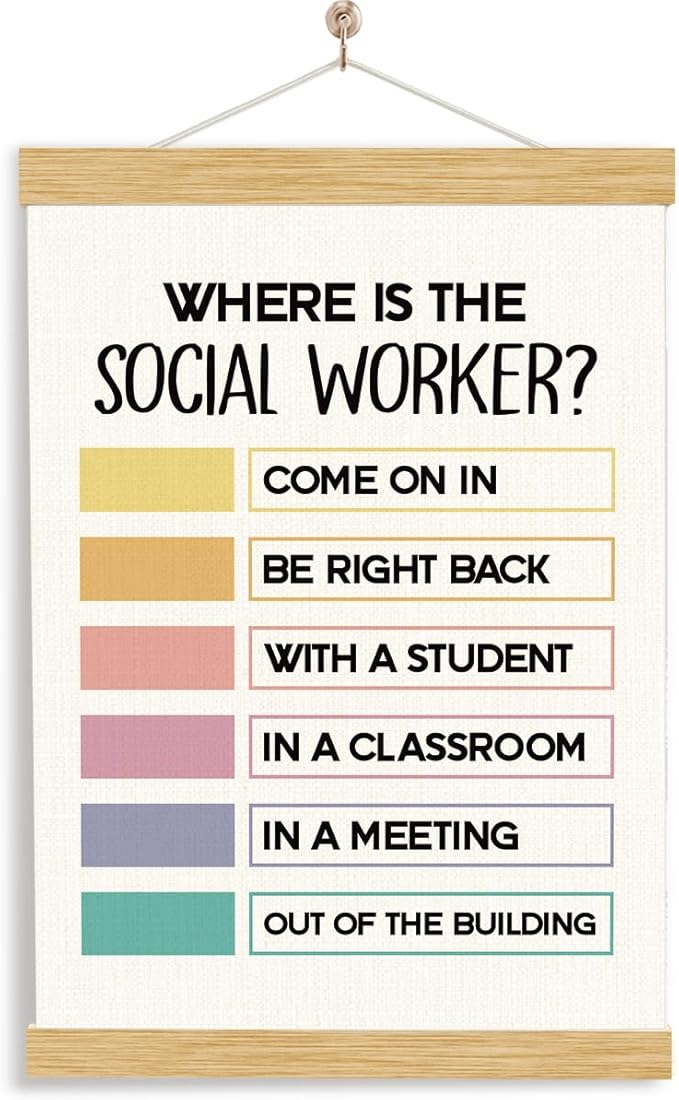 YGSDZY Where Is The Social Worker? Wood Poster Hanger, Therapy Decor, Boho Classroom Decor, School Psychology, Mental Health Posters, Classroom Poster, Homeschool Decoration
