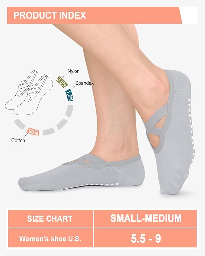 3/6 Pairs Grip Pilates Socks for Women, Non-slip Yoga Athletic Socks for Barre Ballet Barefoot Workout Hospital
