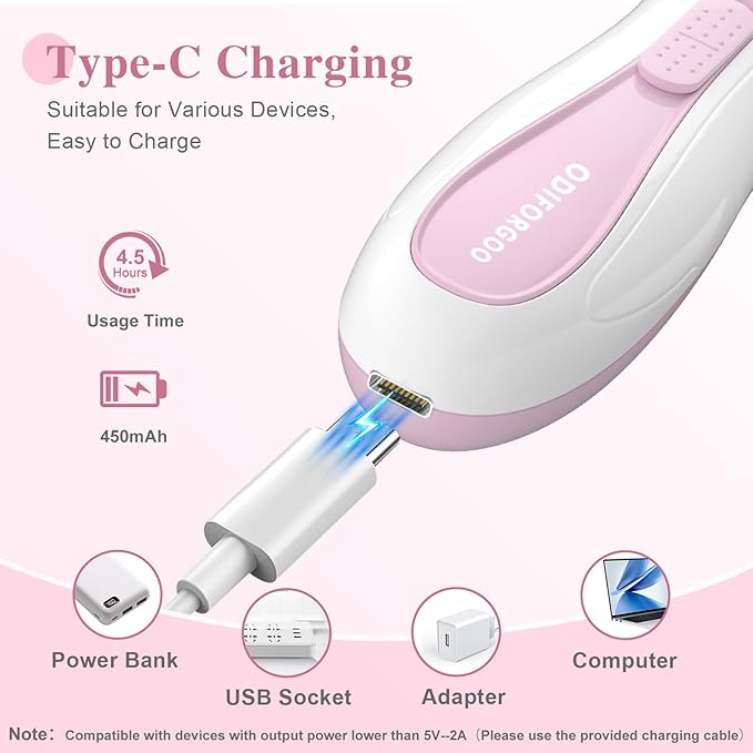 Baby Nail Trimmer Electric Baby Nail File,USB Charging 15 in 1 Nail Clippers kit with Dust Cover LED Light,Trim Buffer Kit for Newborn Infant Toddler or Adults Toes Fingernails Care(Pink)