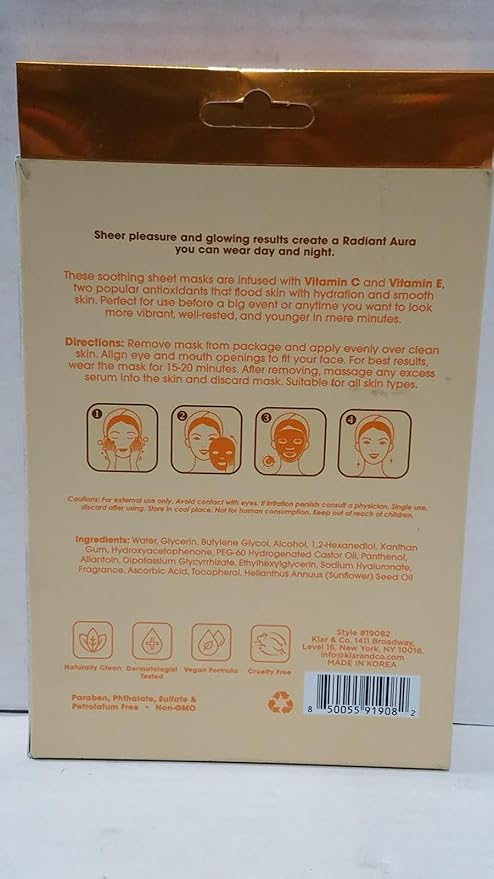 Face Sheet Mask with Vitamin C & E - Dermatologist Tested Korean Beauty Mask for Brightening & Deep Hydration - Premium Facial Treatment for Glowing & Rejuvenated Skin - 5 Pack