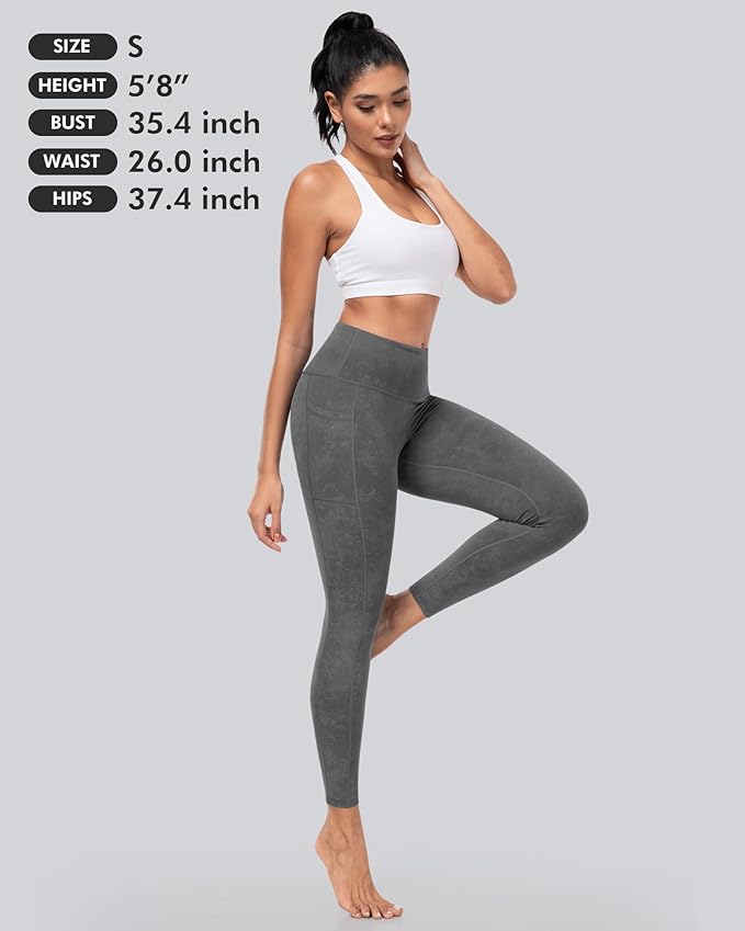 CHRLEISURE Leggings with Pockets for Women, High Waisted Tummy Control Workout Yoga Pants