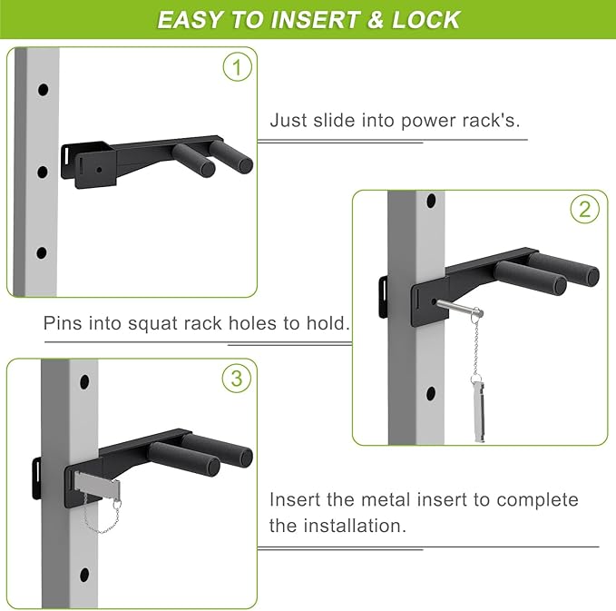 Dip Bar Attachment for Power Rack, Non-Slip Wide & Narrow Grip Handles, 500 lbs Capacity, Squat Rack Attachment for Dips, Inverted Rows, Push-Ups