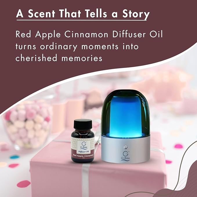 G's Breeze Smart Aroma Diffuser with 60ml Red Apple Cinnamon Refill - Wi-Fi & Bluetooth Control - LED Light & Adjustable Intensity - Long-Lasting Warm Spicy Fruity Scent for Home or Office