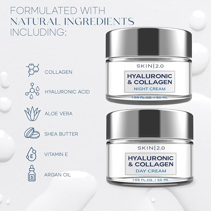 Hyaluronic & Collagen Day/Night Moisturizer Anti-Aging Cream - Duo Set Value Pack, 1.69 Fl Oz, 1 item