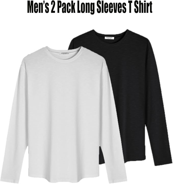 COOFANDY Men 2 Pack Muscle Fitted T Shirt Gym Workout Athletic Long Sleeves Tee