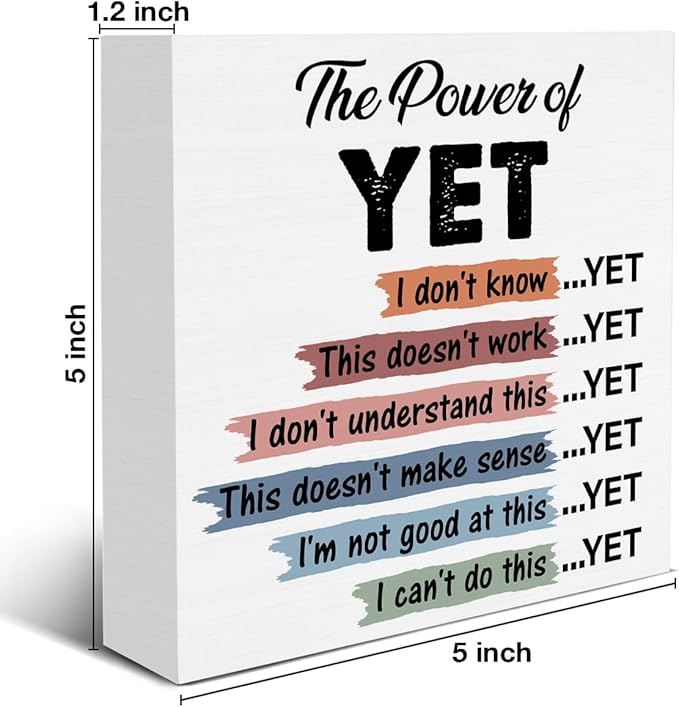 Mental Health Sign the Power of Yet Wood Block Sign Growth Mindset Affirmations Decorative Desk Sign Classroom School Counselor Therapy Office Home Shelf Tabletop Decor 5 X 5 Inches