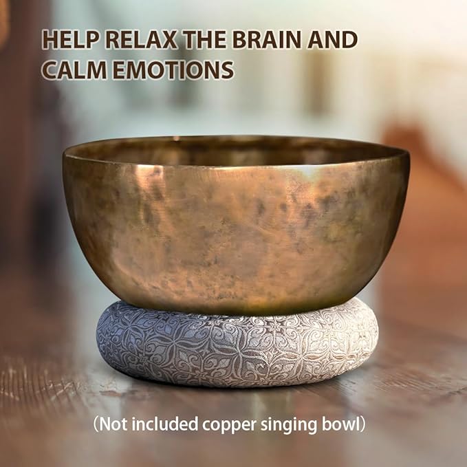 Singing Bowl Cushion 8 Inch for Tibetan Singing Bowls, Handmade Silk Brocade Round Cushion Pillow for Sound Healing and Crystal Sound Bowls Accessories(Silver)
