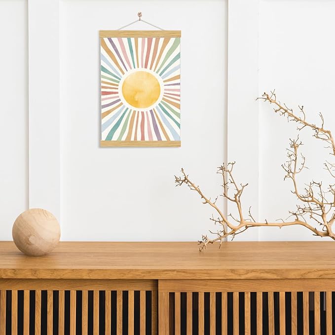 YGSDZY Sun Playroom Poster, Wood Poster Hanger, Watercolor Nursery Sun Print, Rainbow Wall Art, Girls Room Decor, Playroom Decor, Boho Decor, School Psychology, Mental Health Wall Decoration
