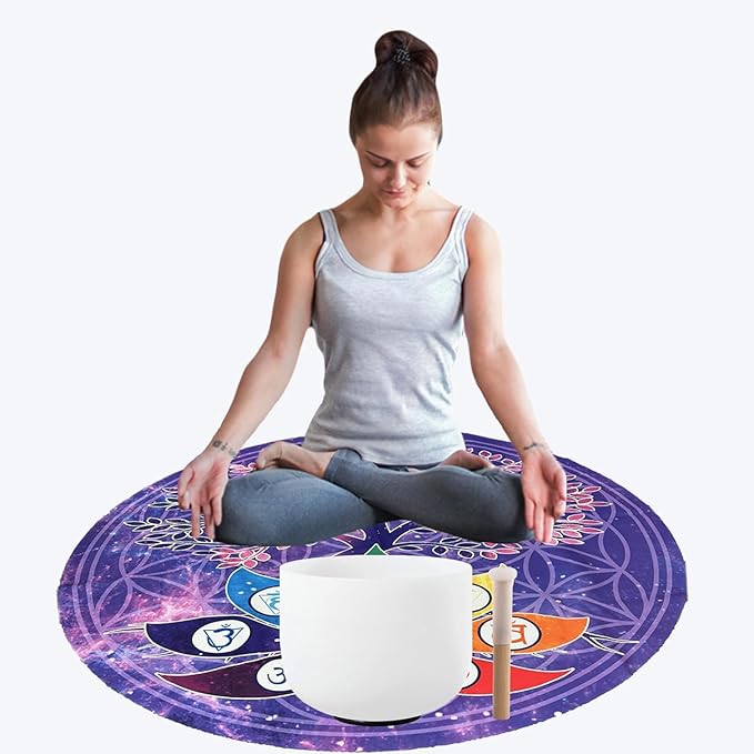 FMTY Perfect Pitch Crystal Singing Bowl 14 inch Washable Healing Bowl Cushion 52"Meditation Sound Bowl with Singing Bowls Mat for Relaxation, Yoga, Chakra Healing, Stress Relief (C Note, 14 inch)