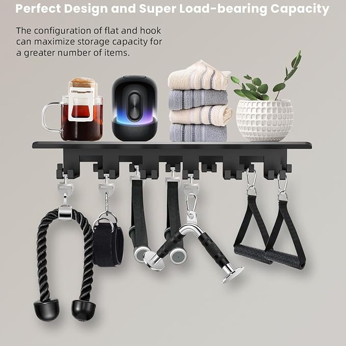 Floating Shelf Organizer Compatible with Tonal Accessories Wall Mount Hanger with Hooks T-Lock Adapters Home Gym Weight wall Storage Equipment Metal Rack Holder Bracket Hanger Black Workout Fitness