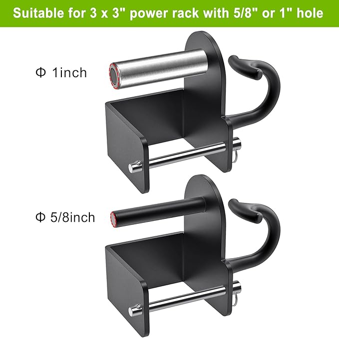Kipika Power Cage Squat Rack Home Gym Accessories - Anchor for Resistance Bands Fits Rack with 5/8" or 1" Holes, Heavy Duty Hooks for Workouts, Strength Training, and Physical Therapy Exercise, 2 Pack