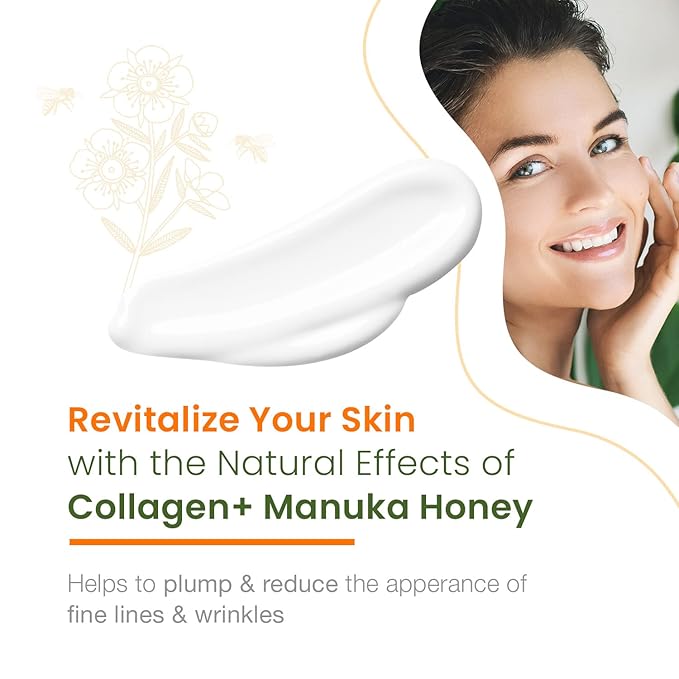 Collagen & Manuka Honey Daily Face Moisturizer - Balances pH, Anti-Aging, Skin Firming, Dermatologist Tested, Cruelty Free Korean Skin Care For All Skin Types - 1.69 fl. oz