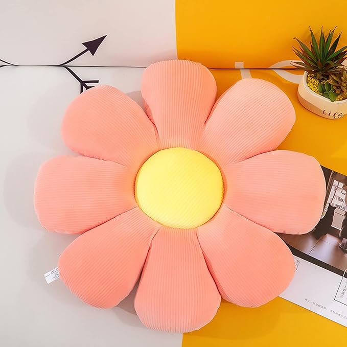 Flower Shaped Throw Pillow - Soft Seating Cushion for Bedroom, Sofa, Bed, Reading - Floor Plush Room Decor (15 inch, Pink)