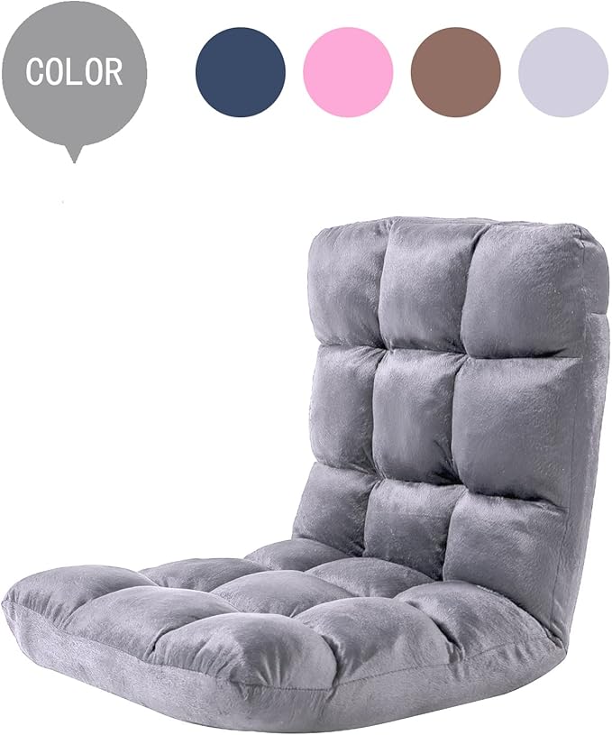 FLOGUOR Indoor 5-Position Adjustable Floor Chair with Back Support Folding Padded Gaming Sofa Chair, Lounge Chair for Adults Video Gaming, Perfect for Meditation, Reading QL050-GR