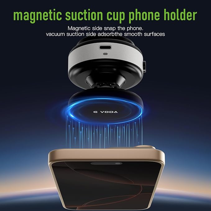 for Suction Phone Mount, 360° Adjustable Vacuum Magnetic Phone Holder,Only on Car/Gym/Mirror/Smooth Surface/Vlogging Travel,Phone Holders for Your Car Compatible with All Smartphones (Silver)