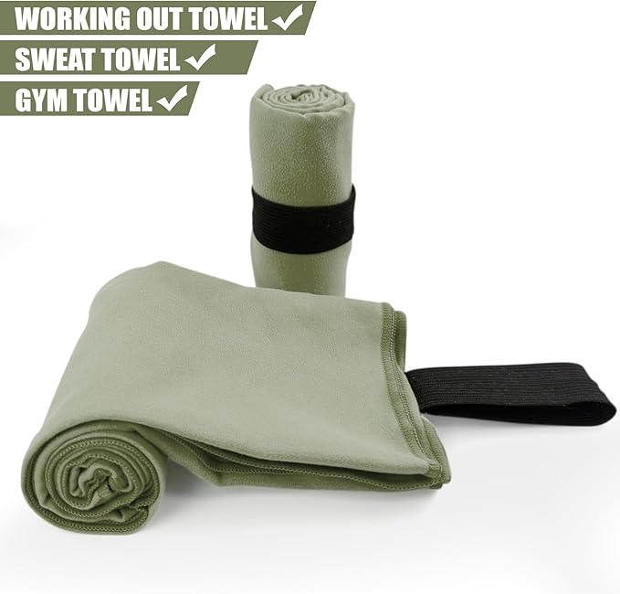 Camping Towel S Size Lightweight Microfiber Fast Drying for Travel Face Hand Neck Body Sweat Towels(Army Green, 2 Pack S)