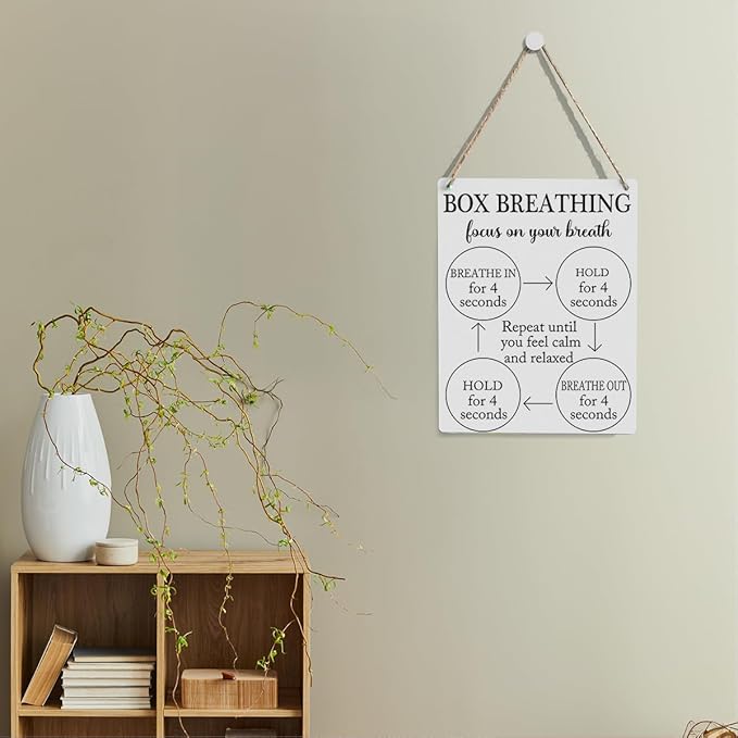 Box Breathing Breathing Exercises Posters Mental Health Psychologist Gift Wood Decor Sign Positive Affirmations Wall Decor for Consultation Room Therapy Office Bedroom Studio Living Room