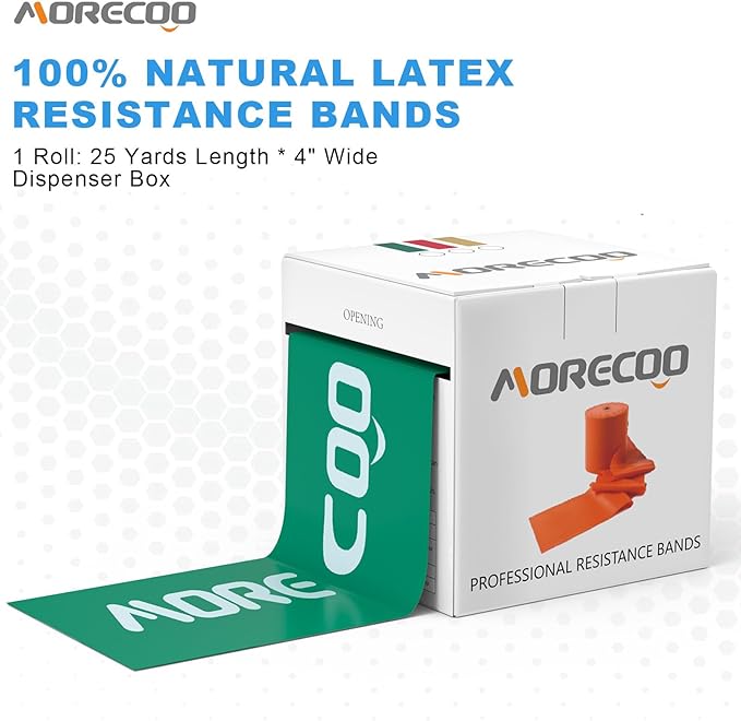 MORECOO Risistance Bands, 25 Yard Roll Professional Latex Stretch Bands for Physical Therapy, Elastic Bands for Upper & Lower Body Exercises, Lower Pilates, Home Workouts & Rehab, Core Exercise