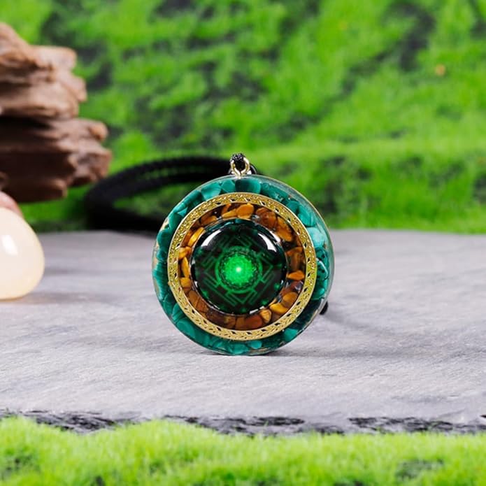 Day Day Up Orgonite Necklace - Sri Yantra Rotatable Pendant For Anti Stress Anxiety & Meditation - Malachite And Tiger Stone For Spiritual Healing & Positive Energy