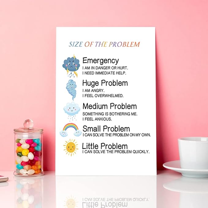 JANLAN Size of the Problem Canvas Wall Art, Funny Mental Health Education Canvas Poster Painting Ready to Hang for Kids Classroom Nursery Therapist Office Wall Decor (12 x 15 Inch)