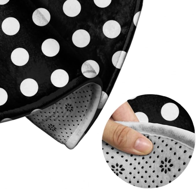Large Home Decor Mat, Soft Round Yoga Carpet, Non-Slip Machine Washable Home Office Circle Rug Compatible with White Black Polka Dots