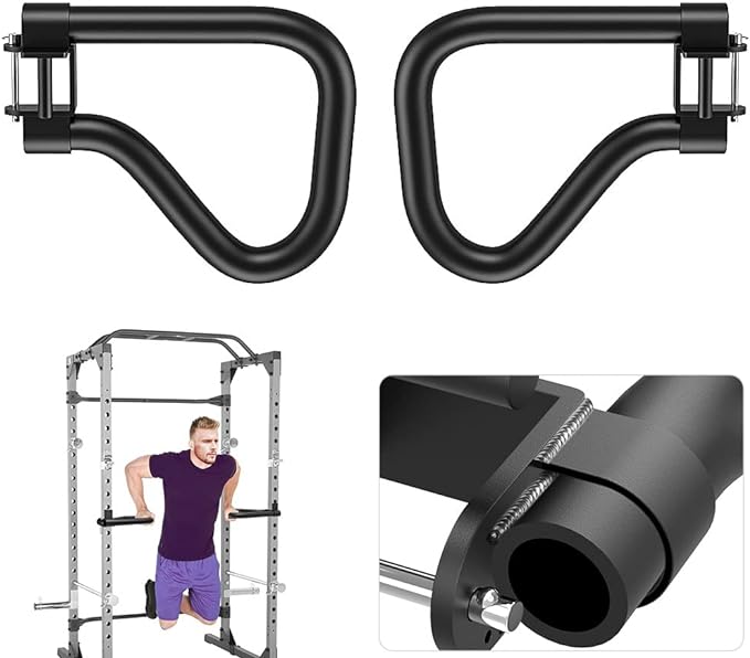 SELEWARE Solid Dip Bar Attachment for 2" x 2" or 3" x 3" with 1", 1/2" or 5/8" Hole Power Cage Squat Rack, Set of 2 Dip Bar Muti-Grip Handles for Strength Training, Double Welding Design
