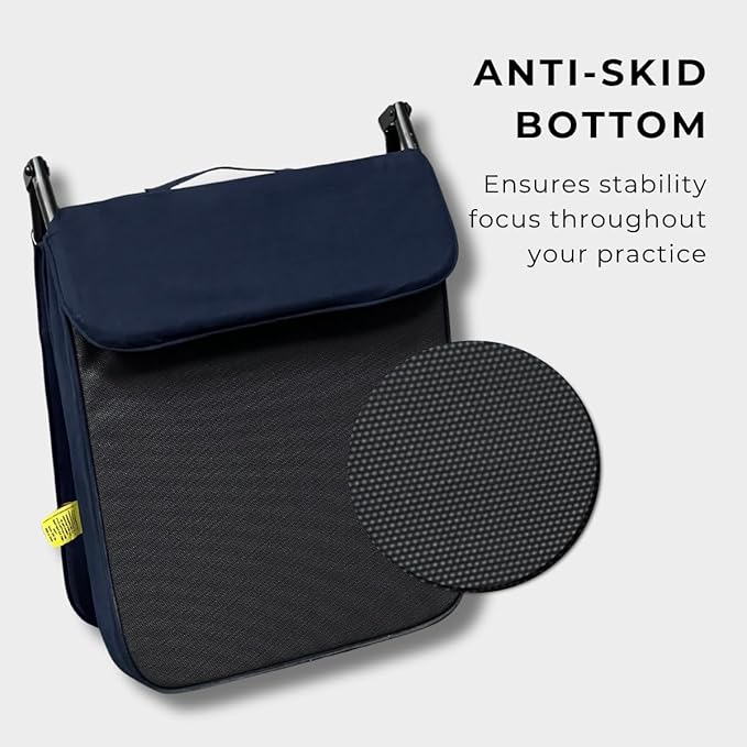 Friends Of Meditation Relaxing Buddha Meditation Chair | Detachable Rectangular Back Support & Zafu Cushion | Portable Folding Chair | with Back Support | Yoga Chairs for Adults | Navy Blue